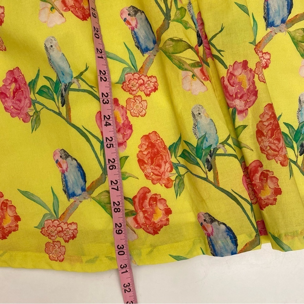 Brooke Wright Designs || Pleated Skirt with Sash Belt Bow Birds Floral Yellow 12 - Picture 9 of 10